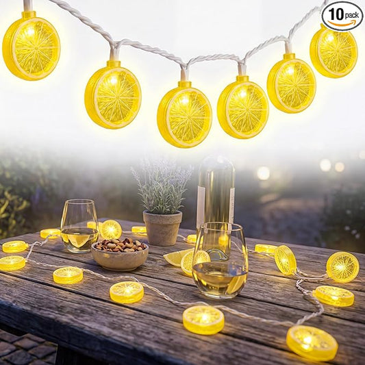 GOOTHY Lemon String Lights Plug in, 8.5Ft Outdoor Fairy Decorations String Lights with 10 LED Yellow Lemon Slice Lights, Hanging Novelty Summer Patio Lights for Garden Kitchen Christmas Wedding Party
