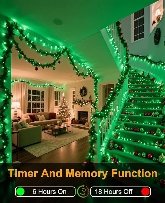 157FT 480 LED Christmas String Lights, Plug in Green Christmas Lights Outdoor with 8 Modes & Waterproof, Connectable String Fairy Lights for Outside Indoor Garden Patio Party Holiday Decorations