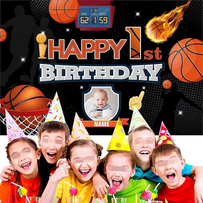 Dicodes Custom Basketball Themed Birthday Decoration Banner with Personalized Photo and Name
