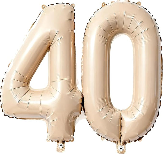 Beige Number 40 Balloons 40 Inch Giant Beige 40 Foil Mylar Balloons for 40th Birthday Anniversary Events Party Decorations
