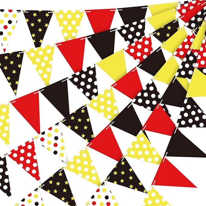 5 Pcs Mouse Birthday Party Banner Pennant Flags Mouse Triangle with Double Sided Printing Triangle Paper Flag for Hanging Decoration