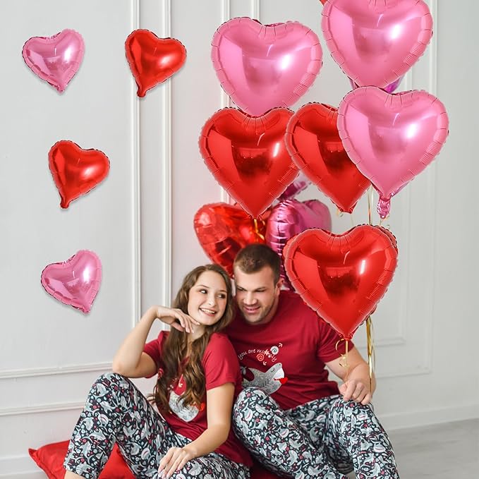 TONIFUL Red and Pink Heart Balloons and Sweet Love Balloon Kit Valentine’s Day Foil Mylar Balloons Decoration for Valentine's Day Wedding Bridal Shower Anniversary Engagement Party Supplies
