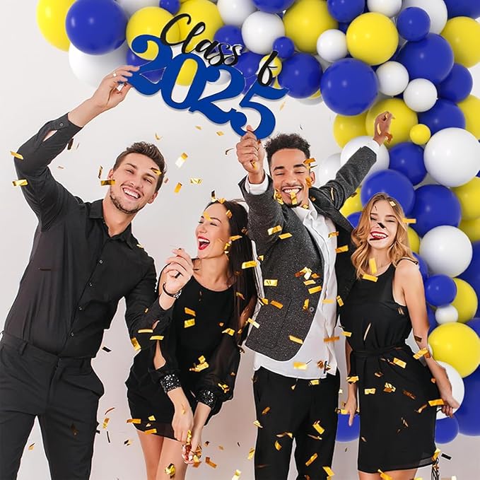 Navy Blue Yellow White Balloon Arch Garland Kit, 122PCS Dark Blue and Yellow Balloons White Balloons for Wedding Retirement Christmas 2025 Graduation Birthday Party Decors
