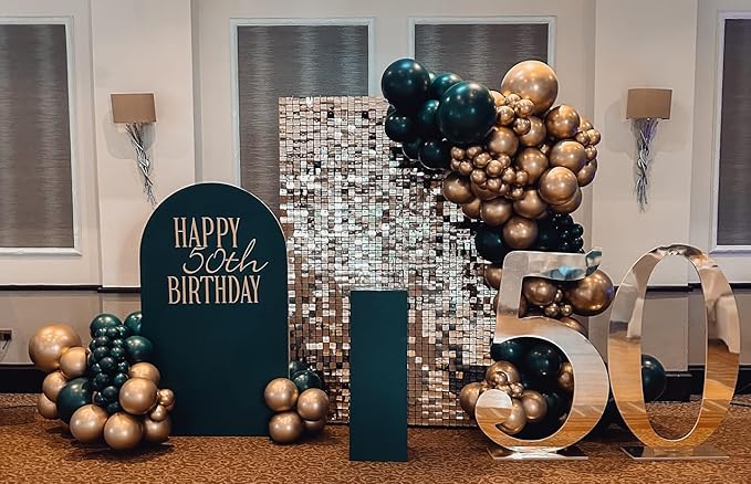 Green and Gold Latex Balloons, 60pcs 12 Inches Metallic Green Gold Confetti Balloons with 1 Ribbon for Graduation, Jungle, Birthday, Baby Shower Party Decorations