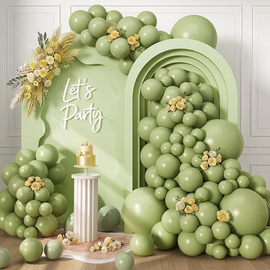 RUBFAC Sage Green Balloons 129pcs Different Sizes 18 12 10 5 Inch, Olive Green Latex Balloon Garland Arch Kit for Birthday Party Graduation Baby Shower Wedding Safari Jungle Balloon Decoration