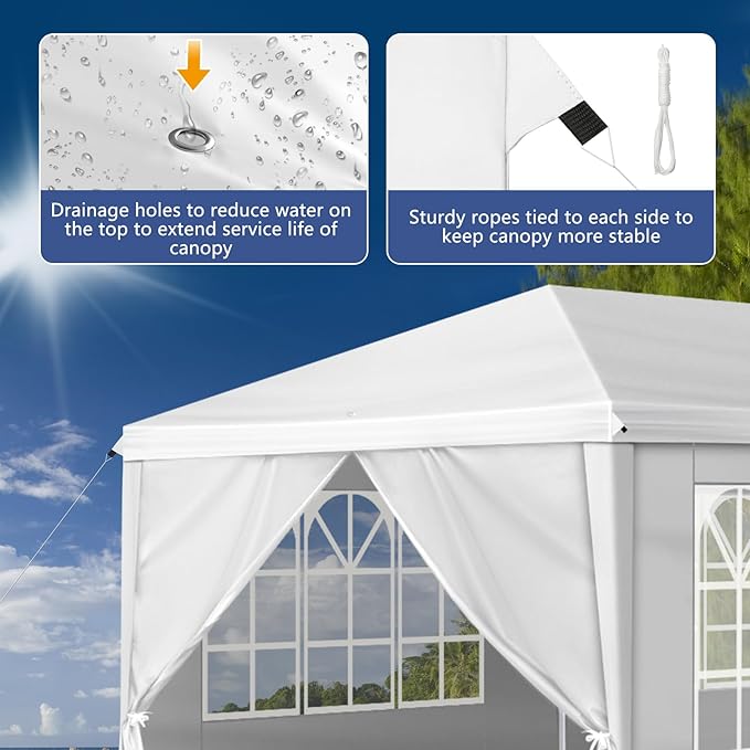 VINGLI 10x30 Pop Up Canopy Tent with Sidewalls, Outdoor Gazebo Canopy Tent, Patio Event Tents Outdoor Event Shelter for Parties (White)