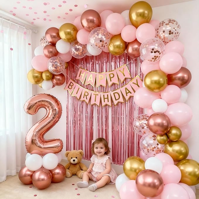 Rose Gold Balloons, 50pcs 12inch White Rose Gold Confetti Latex Balloon and Rose Metallic Balloons with Rose Gold Ribbons for Birthday Party Wedding Bridal Shower Decorations