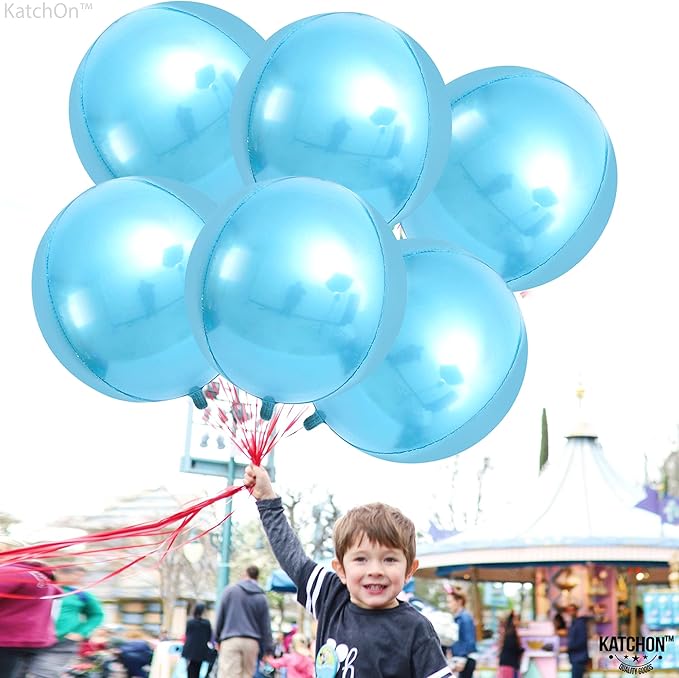 KatchOn, Light Blue Foil Balloons - 22 Inch, Pack of 6 | Light Blue Mettallic Balloons for Under The Sea Party Decorations, Beach Party Decorations | Shark Birthday Decorations, Water Decorations