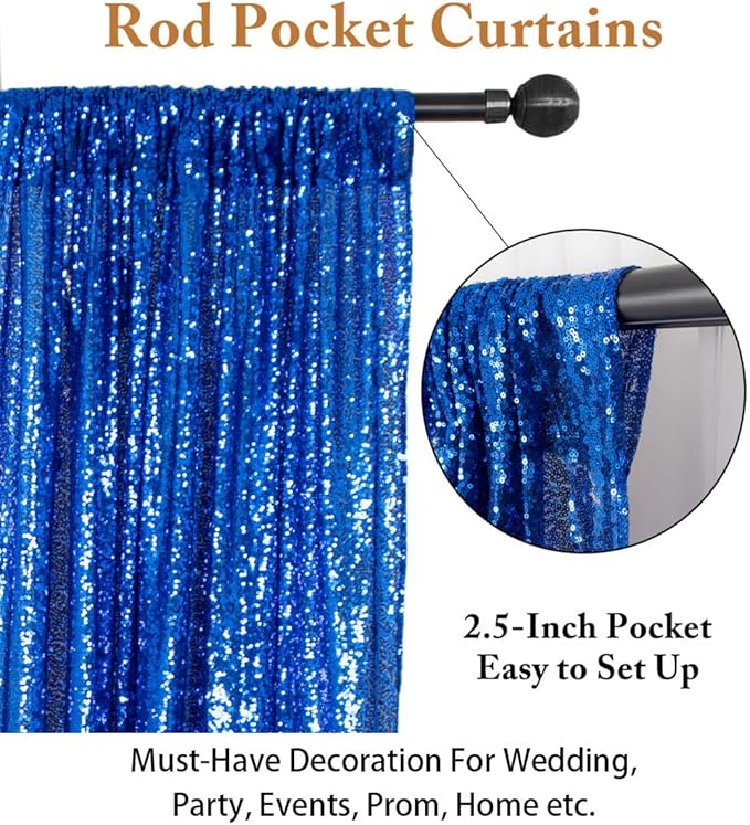 ShinyBeauty Sequin Backdrop 5FTx7FT Royal Blue Sequin Curtain Photo Backdrops 7FT Blue Glitter Backdrop for Photography Wedding Drapes Birthday, Baby Shower Background