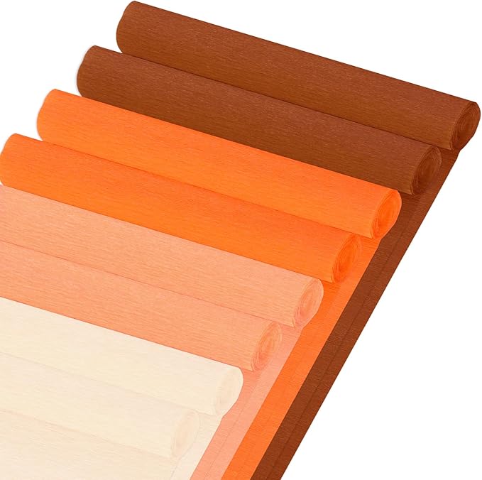Whaline 8 Rolls 65.6ft Fall Crepe Paper Streamers 25 x 250cm 4 Colors Party Streamers Fall Brown Orange Theme Crepe Paper Roll Decorative Craft Streamer for DIY Gift Wrapping Crafts Decor