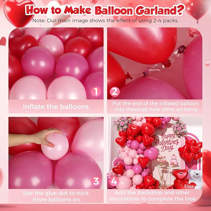 Valentines Day Balloons Garland Arch Kit, Pink Red and Red Heart Balloons for Valentine's Birthday Galentine's Day Wedding Anniversary Engagement Romantic Party Decorations Special Night