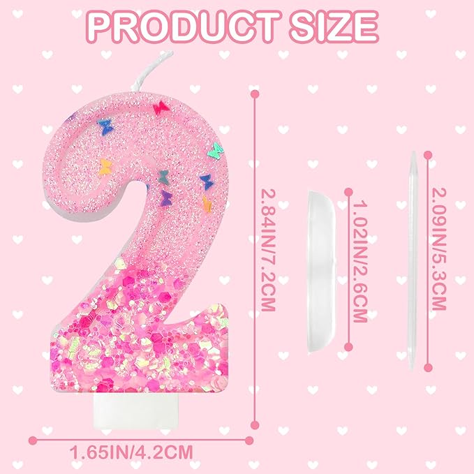 Pink Sequin Birthday Candles, Cake Number Candles, Girls 0th Birthday Decorations, Suitable for Birthday Parties, Anniversary Party Decorations(2)