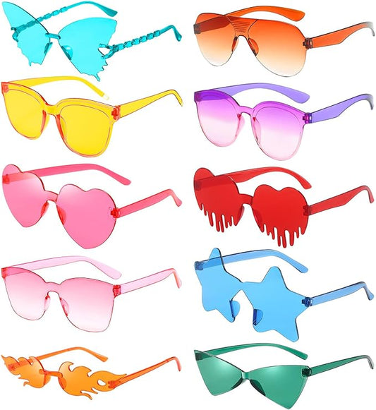10/20/40 Pack Fun Party Sunglasses Bulk, Mixed Rimless Colorful Party Glasses Photoshoot Prop Costume Eyewear