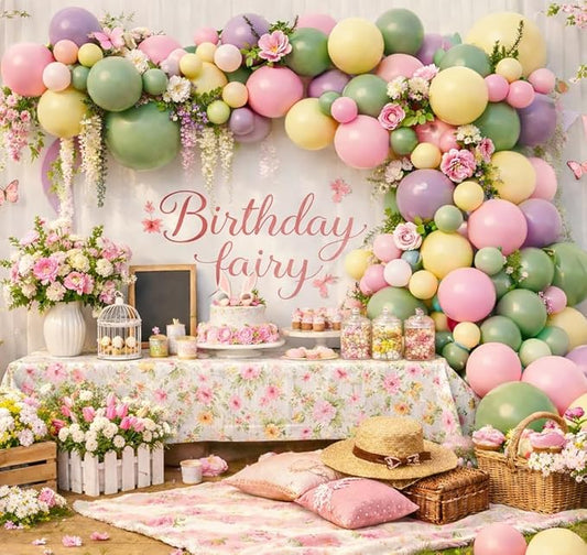 Dusty Green Pink Yellow Purple Balloon Arch Kit for Wildflower Baby In Bloom Baby Shower Girls Birthday Love in Bloom Bridal Shower Boho Garden Boho Tea Party Decoration