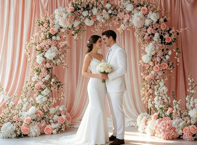 Kate 7x5ft Valentine's Day Wedding Pink White Flowers Arch Door Photography Backdrops Wedding Stage Bridesmaid Shower Kids Birthday Photo Background