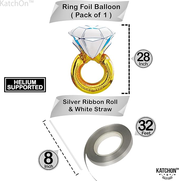 KatchOn, Giant Silver Bride Balloons with Ring - 40 Inch | Bachelorette Party Decorations | Ring Bride Balloons Bachelorette for Bridal Shower Decorations | Engagement Party Decor | Bride to Be Decor