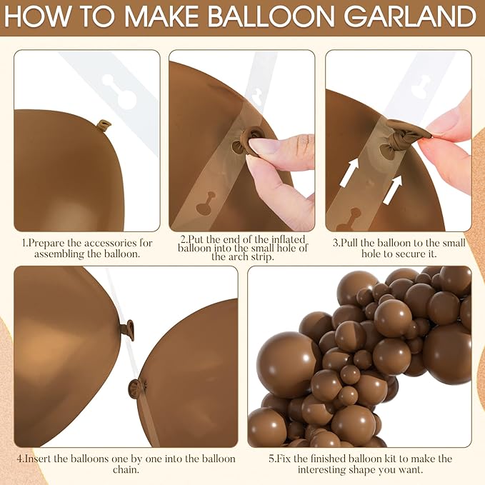 Amandir 153pcs Brown Balloons Arch Garland Kit Different Sizes 18 12 10 5 Inch Boho Neutral Coffee Light Dark Brown Latex Balloon for Birthday Bear Wedding Anniversary Party Decorations