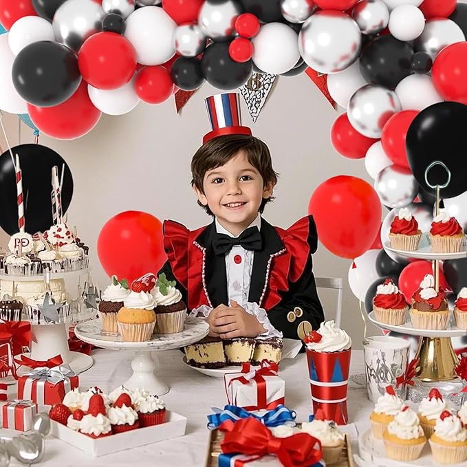Red Black White Silver Balloon Garland Arch Kit - Red and White Balloons Red Black Silver Balloons for Birthday Wedding Retirement Graduation Christmas Party Decorations