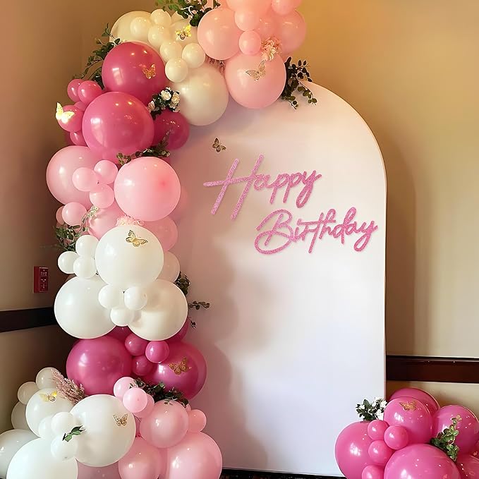 Happy Birthday Sign for Backdrop - Glitter Pink Felt 'Happy Birthday' Letter Sign for Balloon Arch Backdrop Decorations