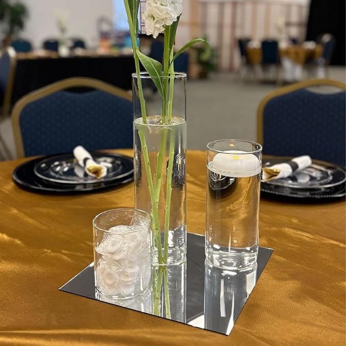 12 Pack Square Mirror Centerpieces for Tables Decorations, 8" Acrylic Square Mirror Tray Candle Plate 2mm Thickness Mirror Centerpiece Table Decorations for Wedding Decorations Party, Wall Decor