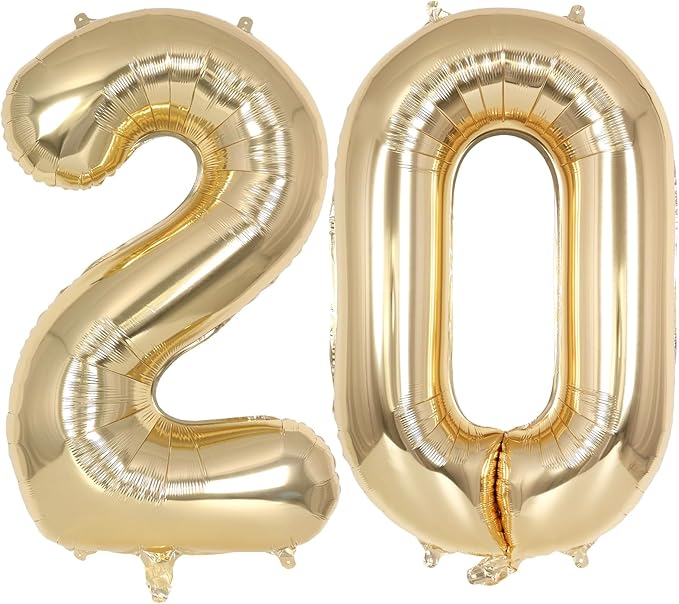 Champagne Gold Large Number 20 Balloon, 40 Inch Light Gold Foil Helium Number Balloons, Giant Mylar Number 20 Balloons for 20 Years Old Birthday Party Anniversary Decorations (Champagne Gold 20)