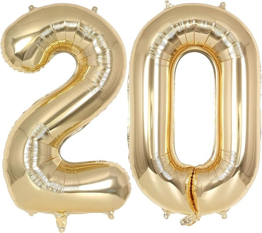 Champagne Gold Large Number 20 Balloon, 40 Inch Light Gold Foil Helium Number Balloons, Giant Mylar Number 20 Balloons for 20 Years Old Birthday Party Anniversary Decorations (Champagne Gold 20)