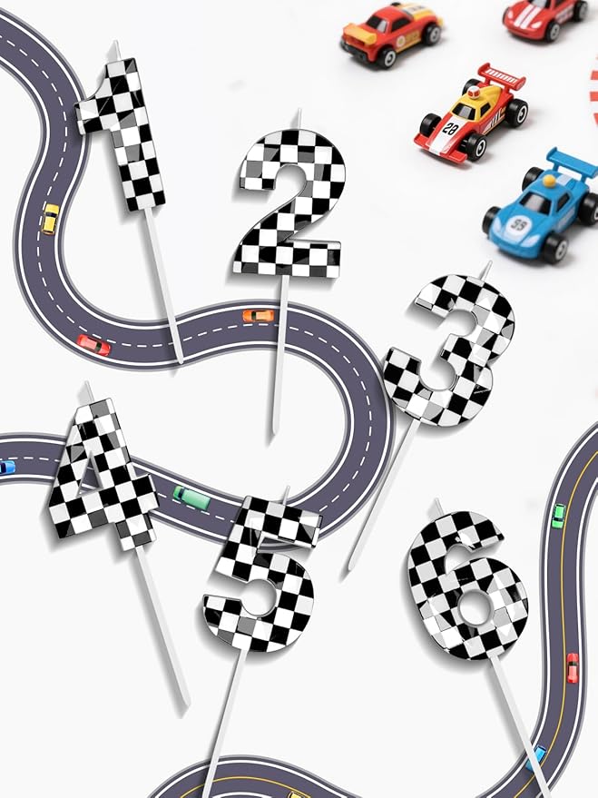 Number 1 Racing Cars Birthday Candles,2.68 Inch Black White Checkered Birthday Number Candles, Cool Racing Themed Number Candles for Boys and Girls, Kids Race Car Themed Party Decorations Supplies