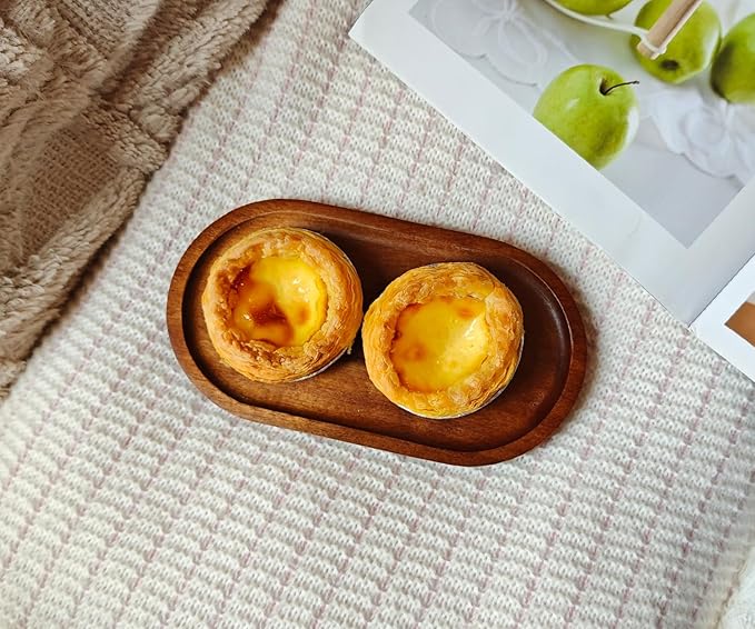 Small Wooden Tray (7.5 x 4.1 inch) 6 Pack, Oval Mini Serving Tray for Coffee Tables, Dessert, Snack, Fruit, Acacia Wood Platter for Vegetable, Decor Restaurant