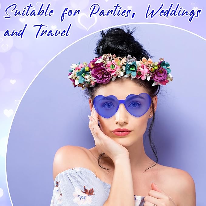 28 Pack Heart Shaped Sunglasses for Women Rimless Heart Glasses Bulk Mardi Gras Candy Color Sunglasses for Party