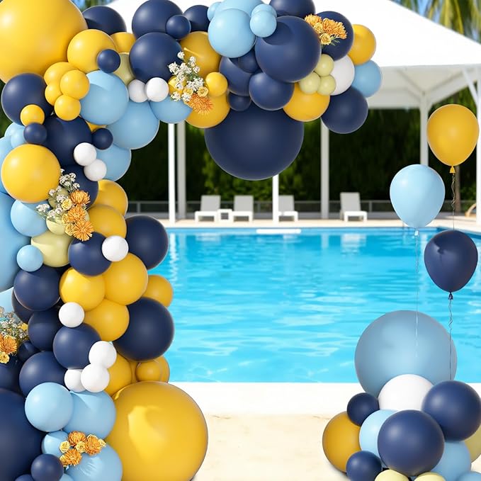 Ouddy Party 149Pcs Blue and Yellow Balloon Garland Kit Different Sizes 18 12 10 5Inch, 6Pcs 18” White Latex Balloons for Summer Tropical Lemon Baby Shower Bridal Shower Wedding Birthday Party Decor