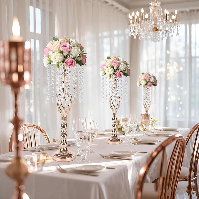 10 Pcs 21.6 Inch Crystal Flower Stand Gold Wedding Centerpieces Gold Flower Stand Vases Centerpiece Decorations for Wedding Party Reception Birthday Party Decor (L-21.6inch)