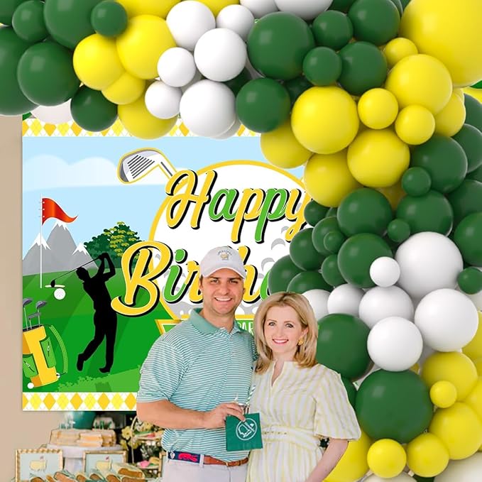 Retro Green Yellow White Balloon Garland Arch Kit, 122pcs Dark Green Yellow White Balloons for Birthday Wedding Graduation Baby Shower Anniversart Forest Jungle Tractor Soccer Party Decorations
