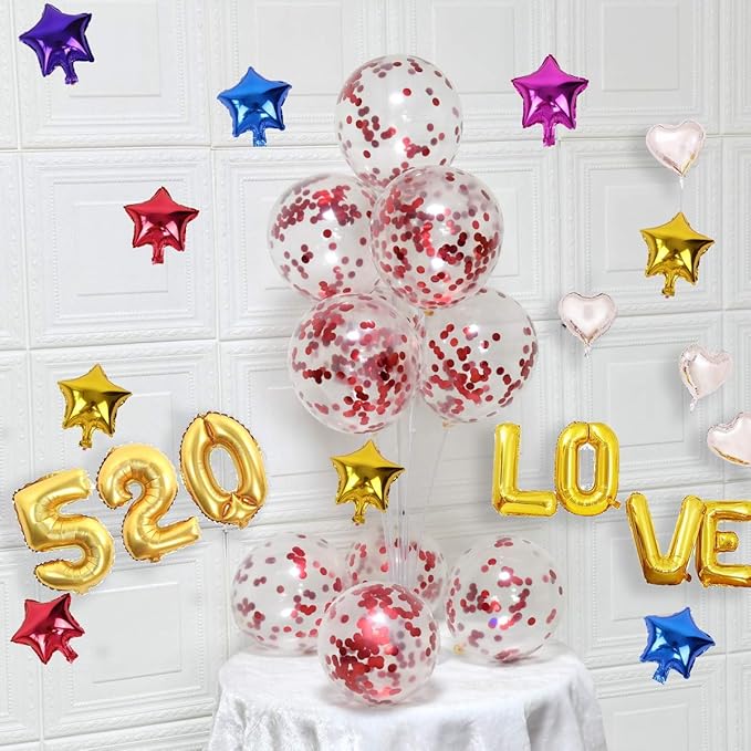 Red Confetti Balloons - 12inch, 50 Pcs Latex Balloons for Birthday, Wedding, Baby Shower, Christmas Party Decoration