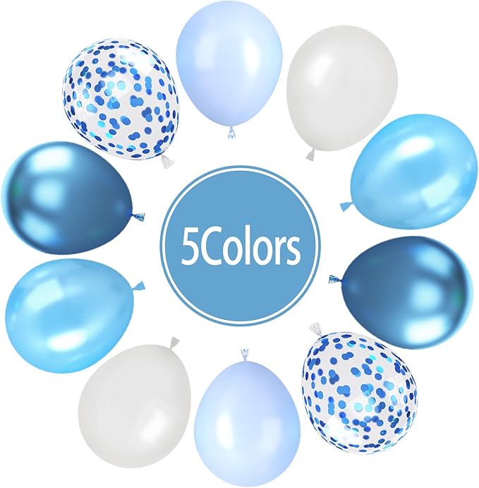 Paready Blue Balloons Set, 60 Pcs 12 Inch Pearl Blue Balloons Metallic Blue Macaron Balloon, Baby Blue Confetti Party Balloon for Baby Shower Birthday Wedding Bridal Shower Decorations