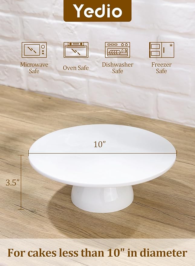 10 inch Porcelain Cake Stand, Round Dessert Stand, Cupcake Stand for Birthday Parties, Weddings, Baby Shower and Other Events, White