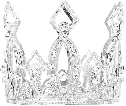 Mini Crown Cake Topper Crystal Headpiece Tiara Rhinestone Crown Cake Decoration for Wedding Birthday Baby Shower Party Favors (Silver)