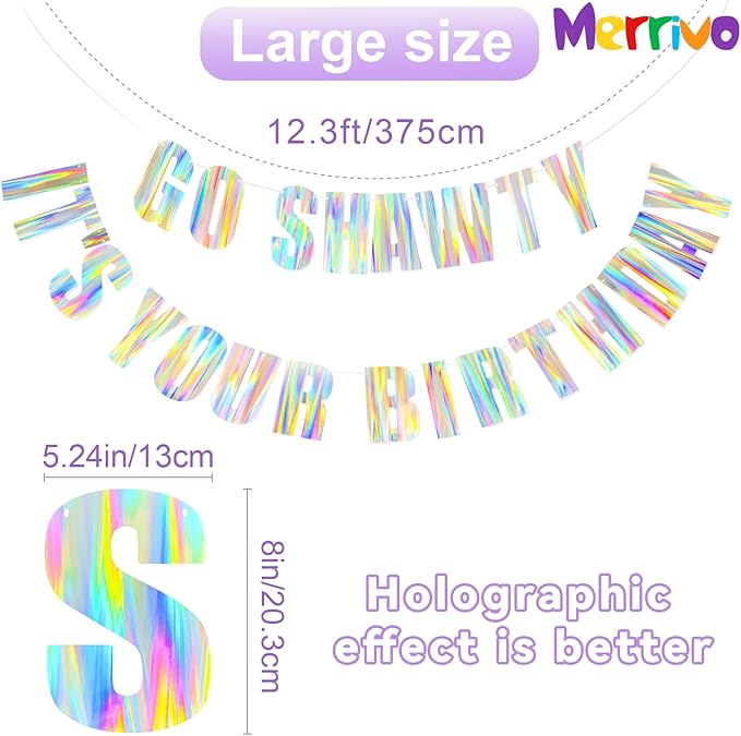 Iridescent Go Shawty It’s Your Birthday Pre-Strung Hip Hop Theme Banner — Funny Holographic Birthday Party Decoration for Women & Men Milestone Ages (12th,19th,20th,21st,30th,40th)