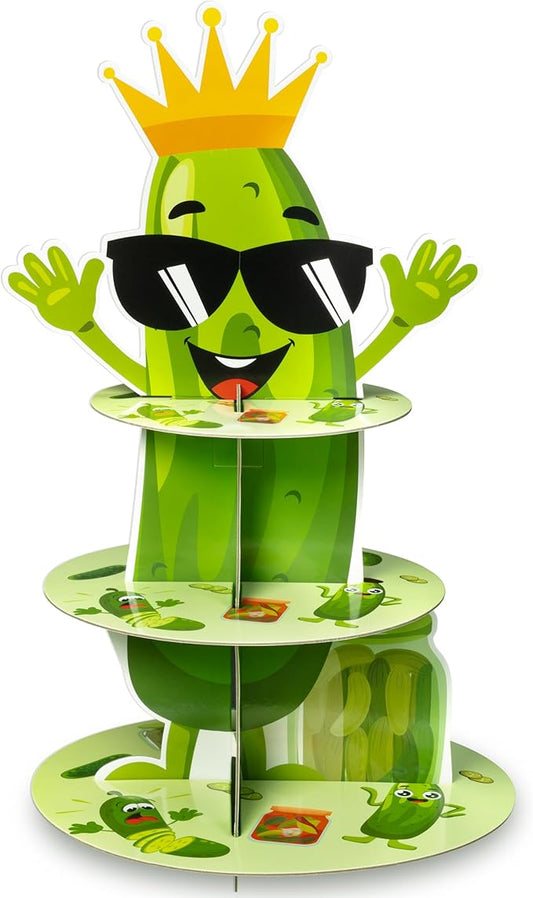 Haooryx Pickle Party Cake Stand - 3 Tier Green Cucumber Cupcake Tower Cardboard Dessert Table Holder Pastry Platter Kid Pickle Birthday Decorations Summer Baby Shower Cake Pop Display Stand Decorating