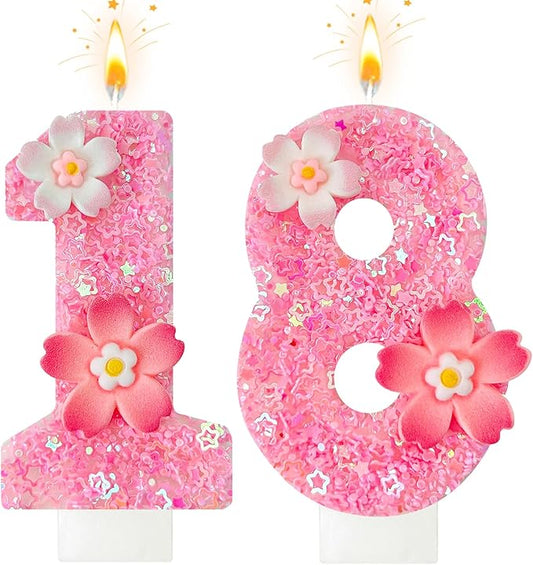 Pink Flower Birthday Candle,Number Birthday Candles for Cake, Ideal Birthday Parties Cake Decor, Wedding Anniversary and Other Celebrations (Number 18, Pink)