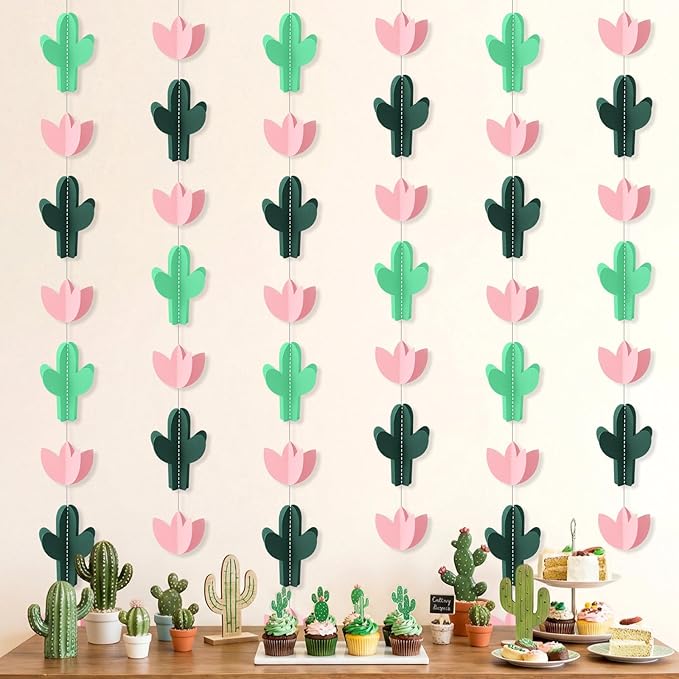Funrous 6 Pcs Cactus Garlands Banner - 3D Cactus Party Decorations Fiesta Mexican Themed Paper Streamers Desert Plant Hanging Ornaments Backdrop for Cinco De Mayo Supplies Succulents Birthday Decor