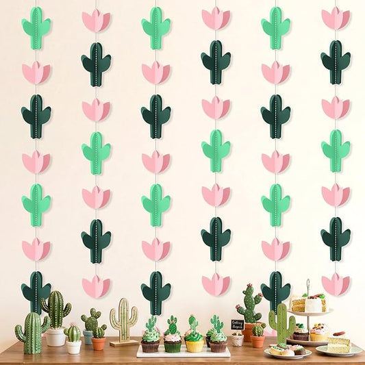 Funrous 6 Pcs Cactus Garlands Banner - 3D Cactus Party Decorations Fiesta Mexican Themed Paper Streamers Desert Plant Hanging Ornaments Backdrop for Cinco De Mayo Supplies Succulents Birthday Decor