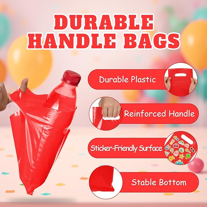 ANZNKU Red Party Favor Bags 100 Pcs, Goodie Bags Small Gift Bag for Kids Birthday Party, Wedding, Portable Treat Bag for Easter Candy, Goodies, Crafts(5.9x7.9 inch)