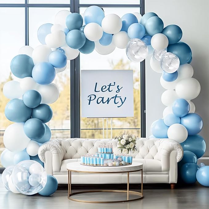 YAOWKY Dusty Blue and White Balloons Garland Arch Kit,111pcs 18 12 5 Inch White Blue and Bobo Latex Balloons for Baby Shower, Graduation, Wedding, Bridal Shower, Birthday Party Decorations