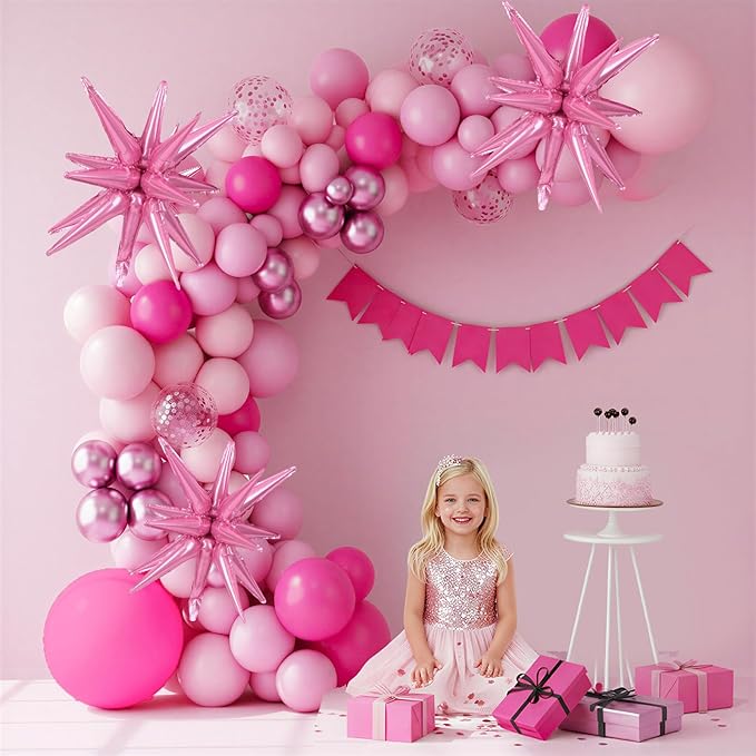 RUBFAC Pink Balloon Arch Kit, Pink Graduation Decorations 2026, Star Latex Balloons for Mother’s Day Girl Birthday Baby Shower Princess Wedding Party Decorations, 140pcs