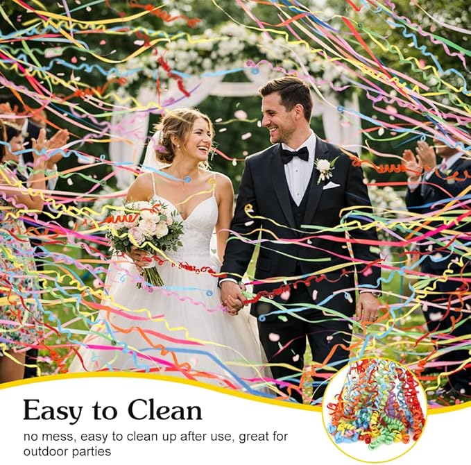 16Pack No Mess Streamers, Yellow Hand Thrown Streamer Poppers, No Mess Confetti Poppers, Party Poppers with Ribbons, Confetti Streamers for Birthday, Wedding, Celebrations, Graduation, Party Favors