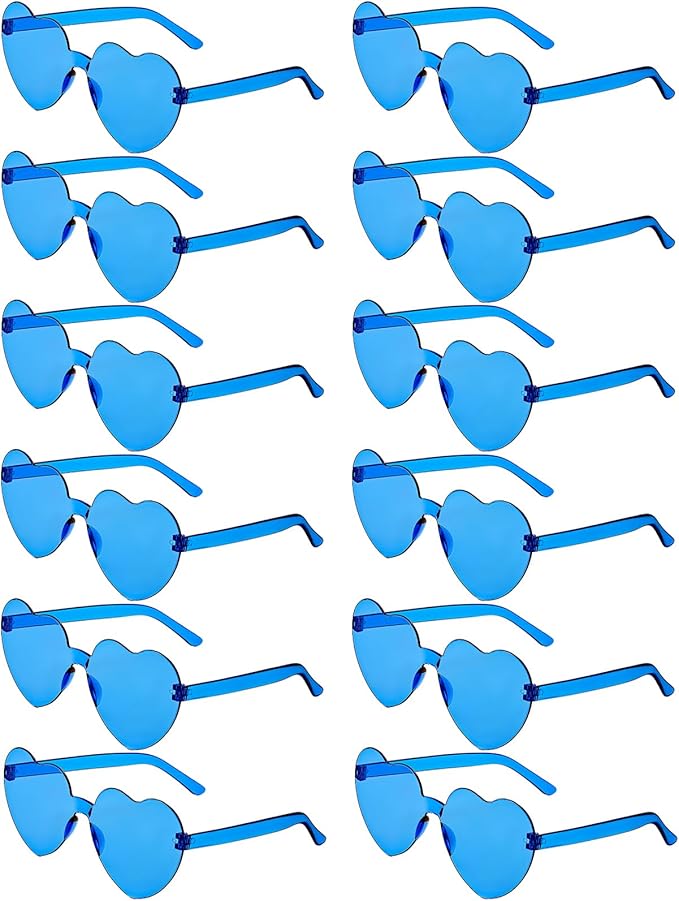 12 Pairs Heart Shaped Sunglasses Candy Color Rimless Fun Heart Glasses for Women Party Favors