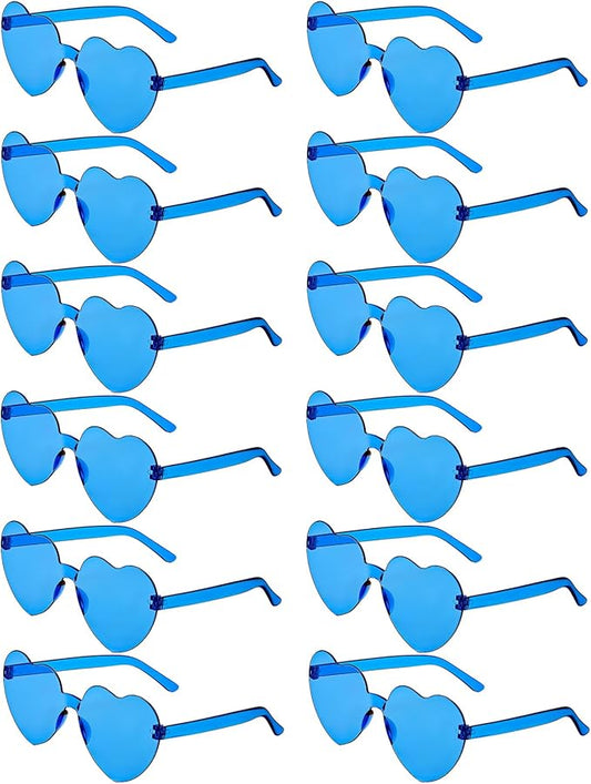 12 Pairs Heart Shaped Sunglasses Candy Color Rimless Fun Heart Glasses for Women Party Favors