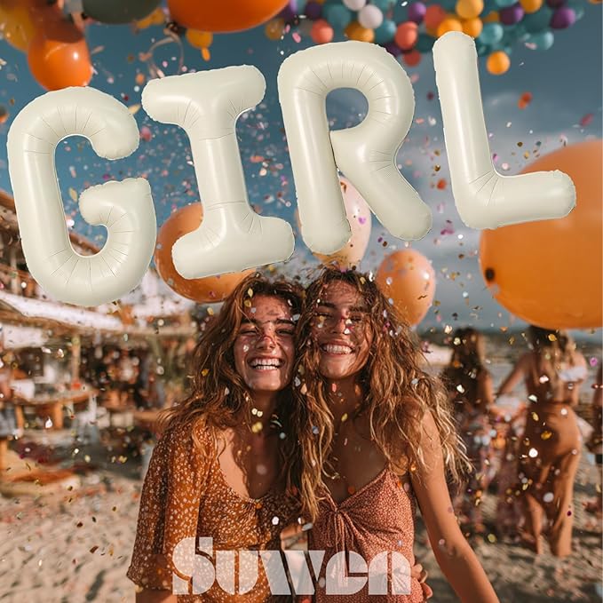 SUWEN 40 Inch Cream Large M Letter Balloons Big Foil Helium Letter Balloons A-Z Jumbo Mylar Happy Birthday Party Decorations for Girl Anniversary Party Supplies