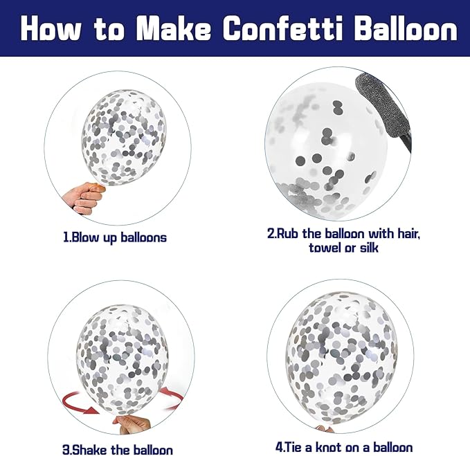 Zesliwy Navy Blue Silver Balloons Kit,50pcs 12inch Royal Dark Blue Metallic Silver White Balloon with Confetti Latex Balloon for Wedding Graduation 2026 Birthday Anniversary Party Decorations