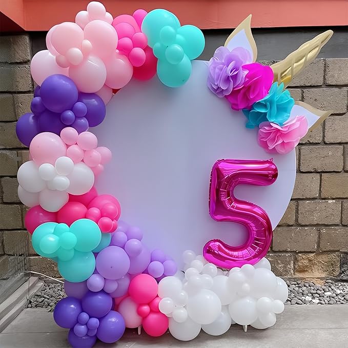 HILAVO Pink Purple Balloon Arch Kit 130 Pcs Blue Purple Pink Party Balloons Garland Pastel Hot Pink Teal Purple White Latex Balloon for Girls Mermaid Birthday Baby Shower Wedding Party Decorations
